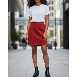 VTG Red Suede Pencil Skirt Y2K Retro Chic Career Office Wardrobe Staple Sz 8